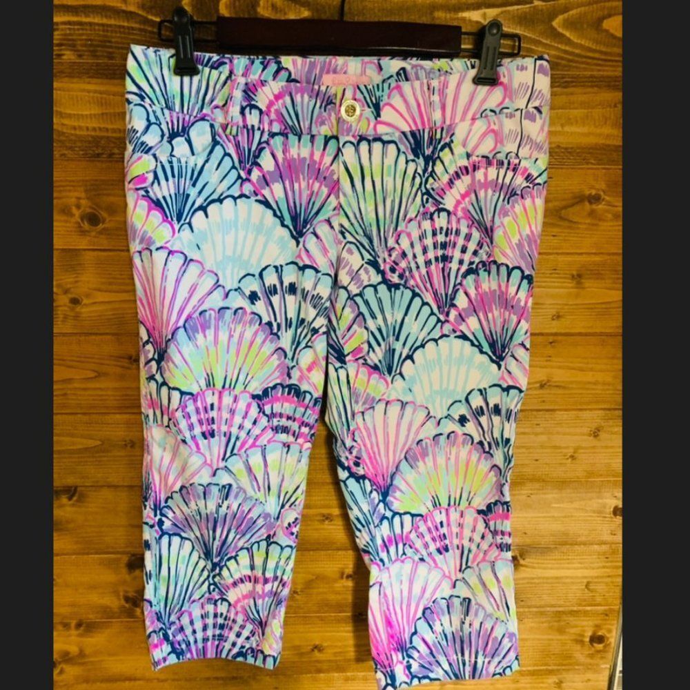 Lilly Pulitzer Callahan Chino In Serene Blue Oh Shello Bright Vibrant Capri Pant
